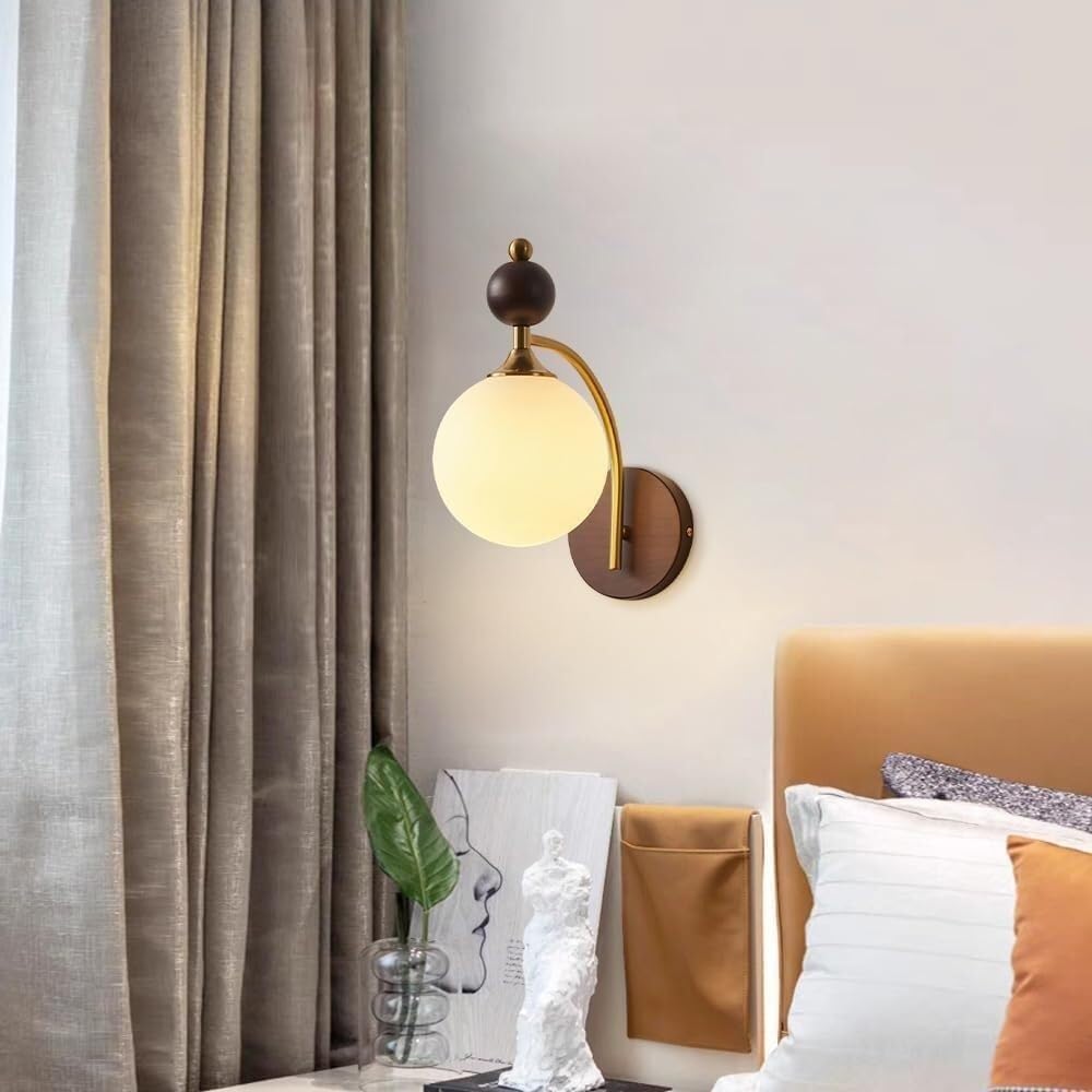 Innen Globus Glas Wandleuchte Schirm Retro Holz Wandleuchte Modern Minimalistisch Nachttisch Wandlampe Mid Century Nordische Wandmontierte Laterne für Wohnzimmer