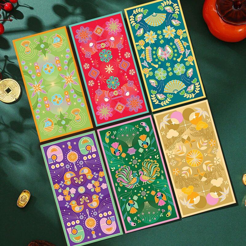 

6Pcs Green & Purple Red Envelopes Unique Hue Hongbao Creative Lucky Money Packets A1