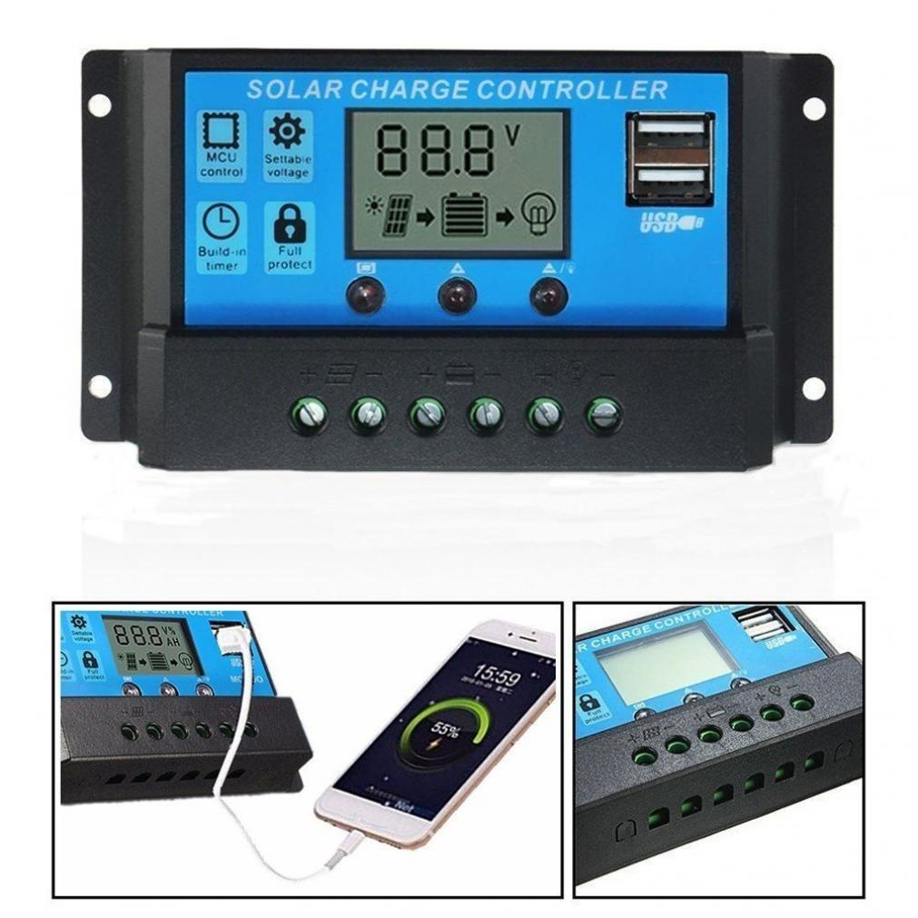 YJSS-10A PWM 12V 24V Dual USB Panel Solar Regulador de Carga 30A Controlador de Carga Solar Pantalla LCD 10//20