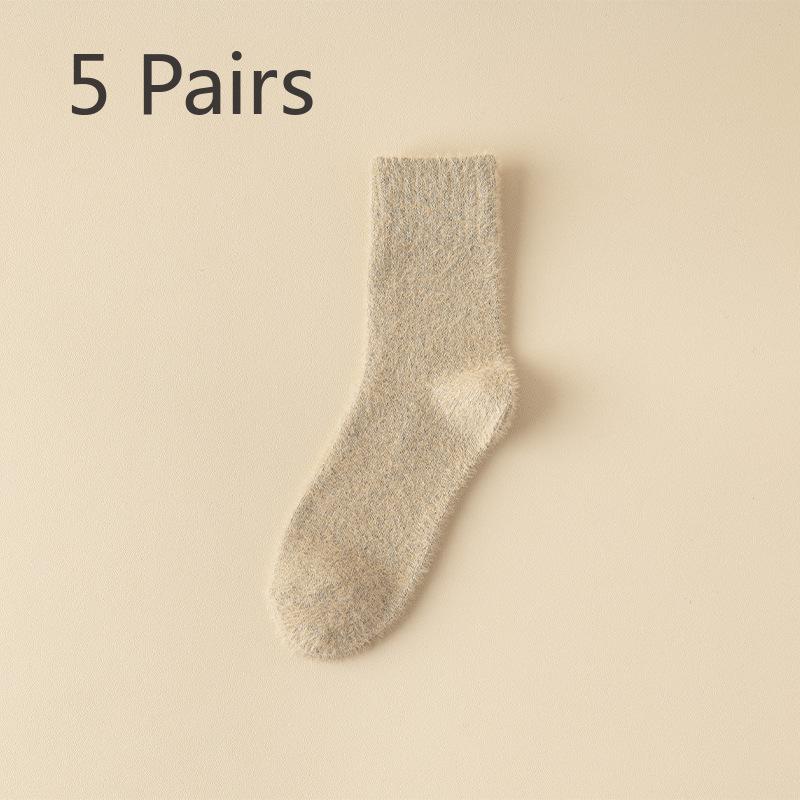 5 Pairs of  Male Autumn and Winter Plush Warm Thickened Floor Mid Calf Socks