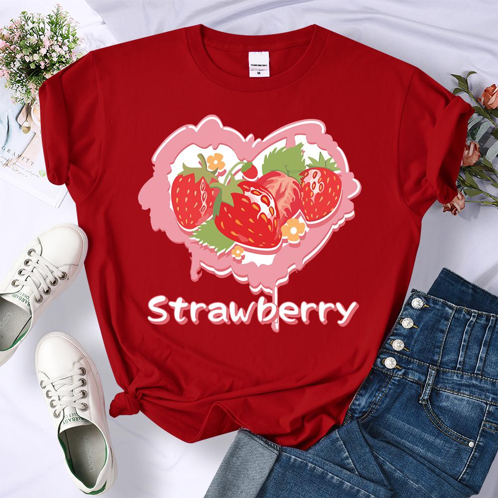 Heart Strawberry Design 3D Print Women Tee Shirt All-Match Crewneck T-Shirt Sport Summer Clothes Multicolor Soft Short Sleeve