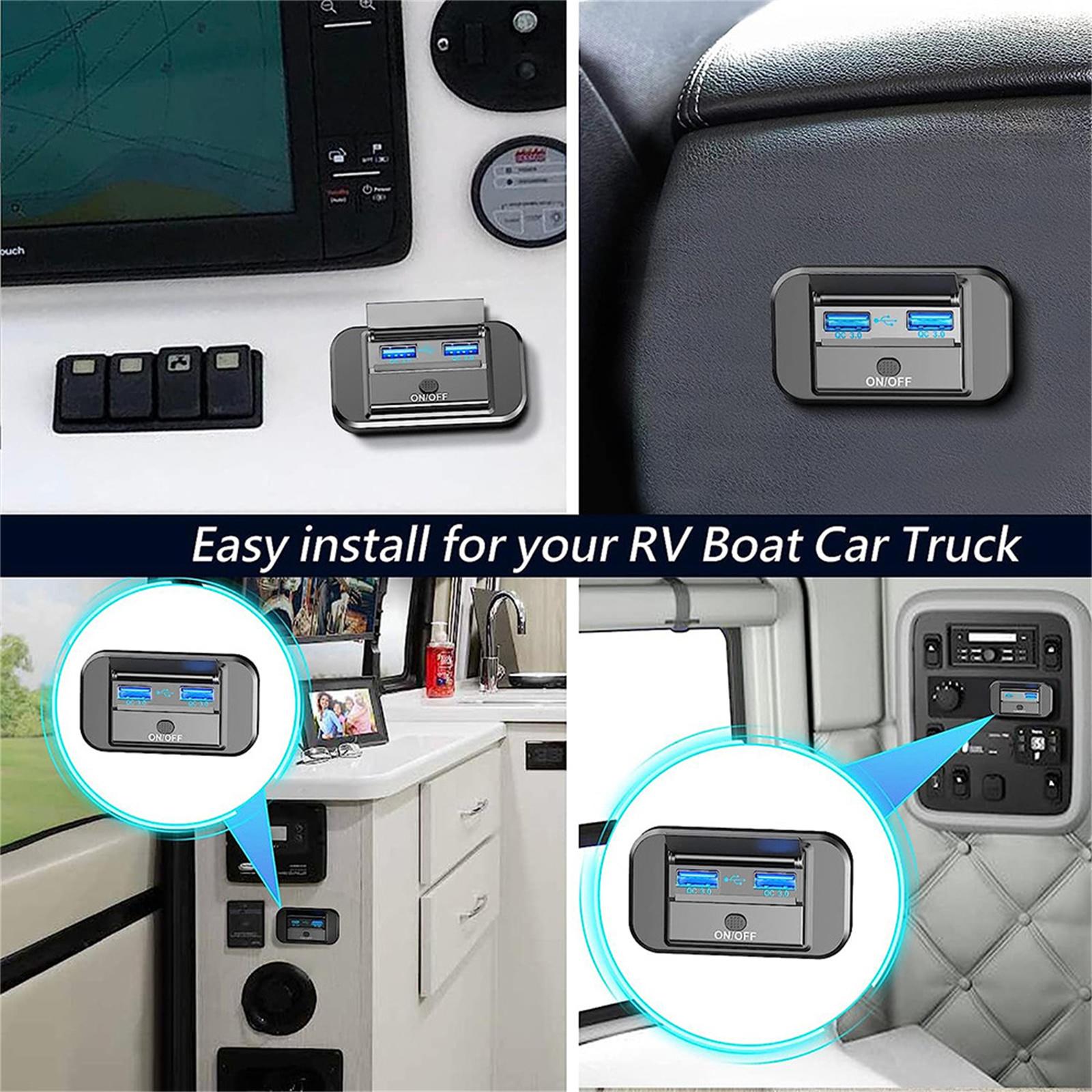 

12-24V Dual USB QC3.0 Car Boat RV Fast Charger Socket LED Power Outlet Accessory United States