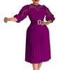 C8595  Women's Solid Color Lace Crochet Pleated Dress