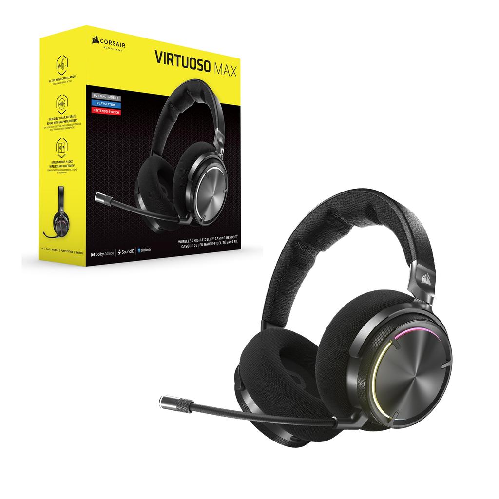 Câștigătorul Premiului VGP de Aur 2025 CORSAIR VIRTUOSO MAX WIRELESS Gaming Carbon Active Noise Bluetooth și Wireless Simultan Compatibil cu și Switch