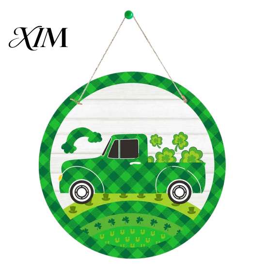 Garden Gate Hanging Ornament St. Patrick's Day Wooden Door Sign, Luck Clover Green Hat Themed Decor for Home Plaque, Decorative Ornaments Holiday