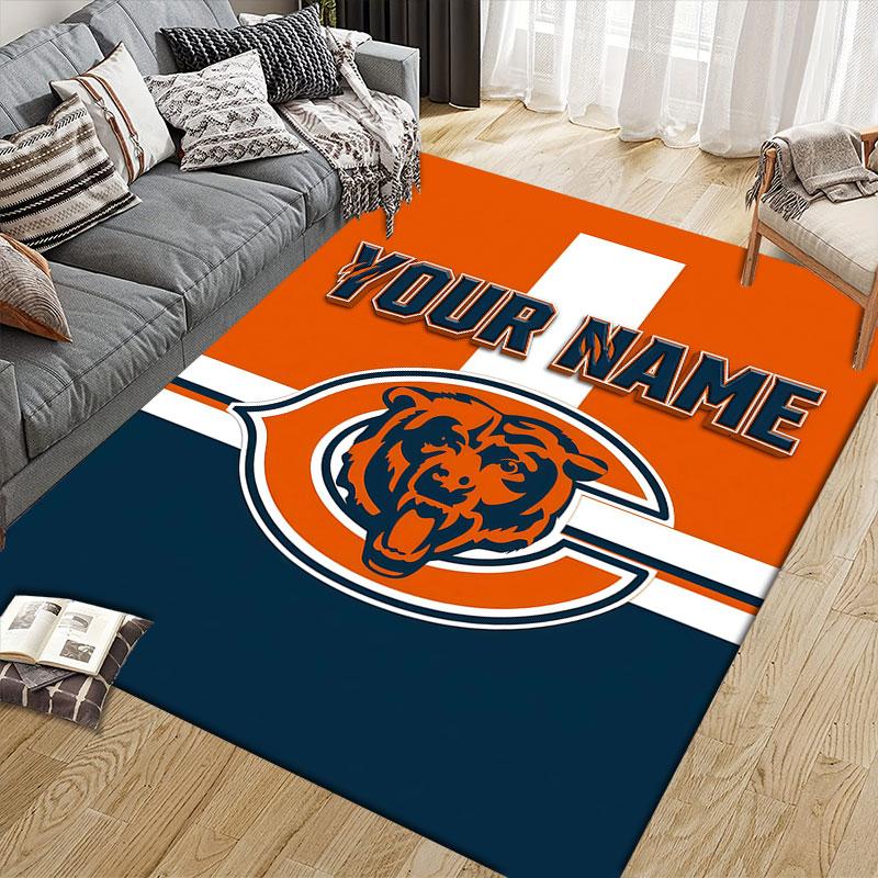 Custom Name,Chicago Bears Home Sofa Decoration for Living Room & Bedroom, Non‑Slip Play Flannel Floor Mat for Game Room