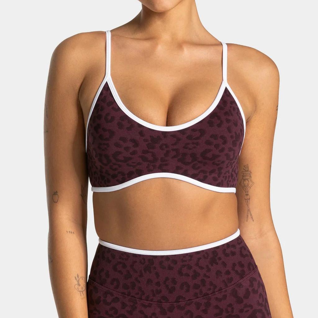 Youth Women Yoga Bra With Leopard Print And Color Block Edge For Fitness And Outdoor Sports