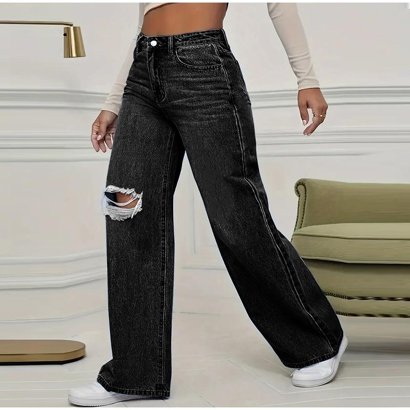 2025 Frühling Herbst Neue Weitbeinjeans Damenbekleidung Hosen Vielseitige Klassische Einfarbige Mode Denimhosen