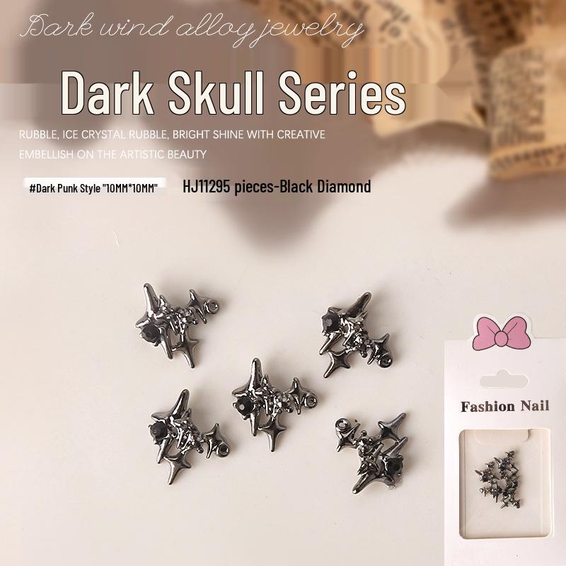 Dark Skull Retro Chrome Heart Scarlet Cross Nail Rhinestone Embellishments - 5 Pcs