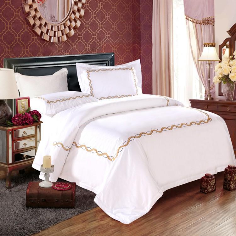 60s Embroidered All-Cotton Sateen Bedding Set - Four Pieces