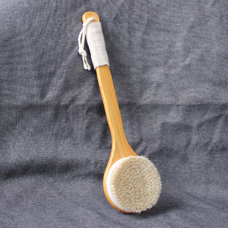 Nan Bamboo Long Handle Horsehair Soft Bristle Back Scrub Massage Brush