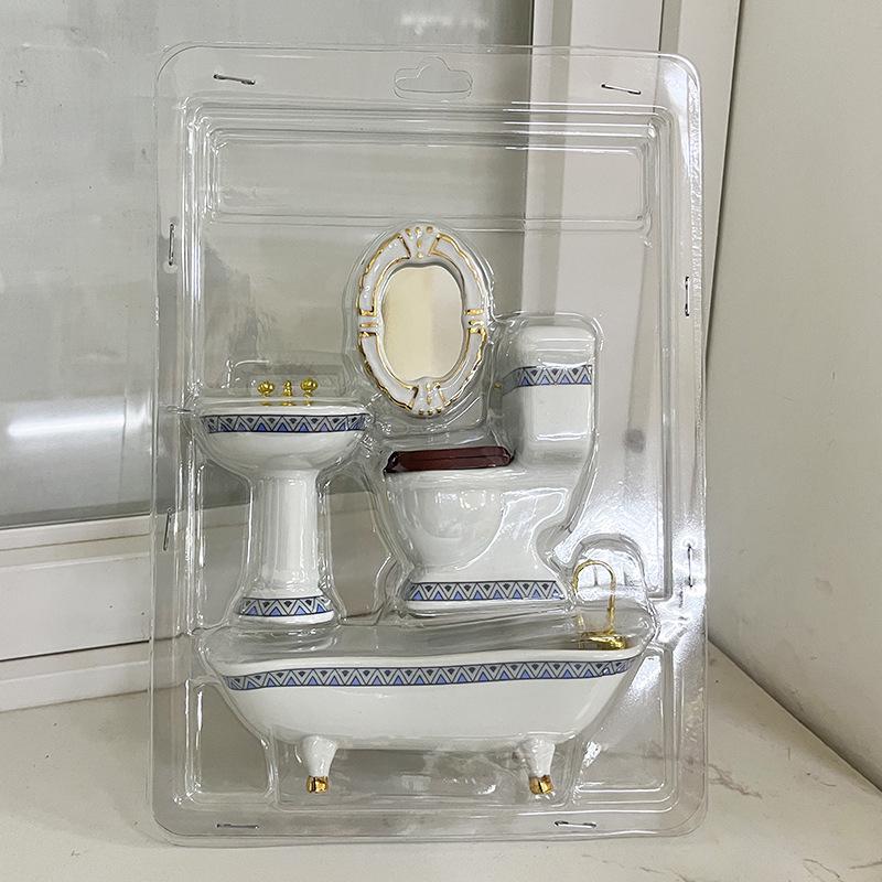 1:12 Scale Miniature Ceramic Bathroom Set - 4-Piece Dollhouse Fixtures