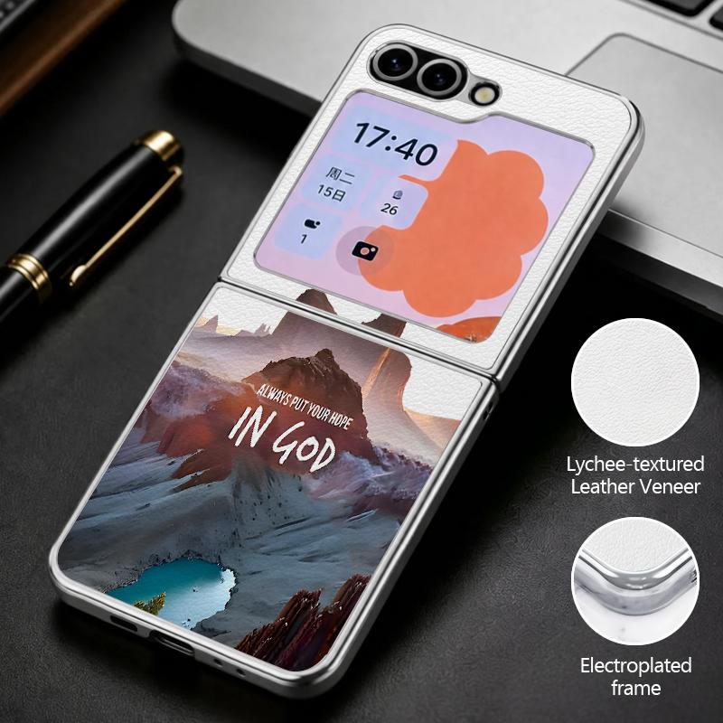 Mountain Landscape Case For Samsung Z Flip 8 7 6 5 Hybrid 3in1 Leather Skin Plating Frame Hard Folding Phone Cover For Galaxy Z Flip8 Flip7 Flip6