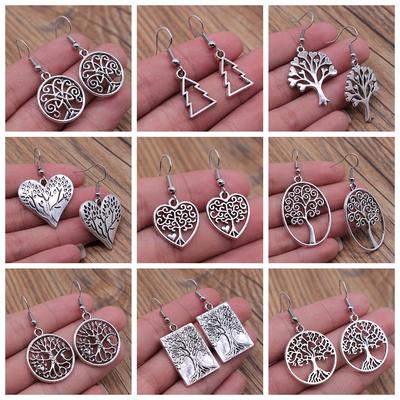 Boucles d'oreilles Arbre Boucles d'oreilles pendantes pour femme Boucles d'oreilles pendantes Arbre rond Bijoux de mode pour femme Cadeau pour femme