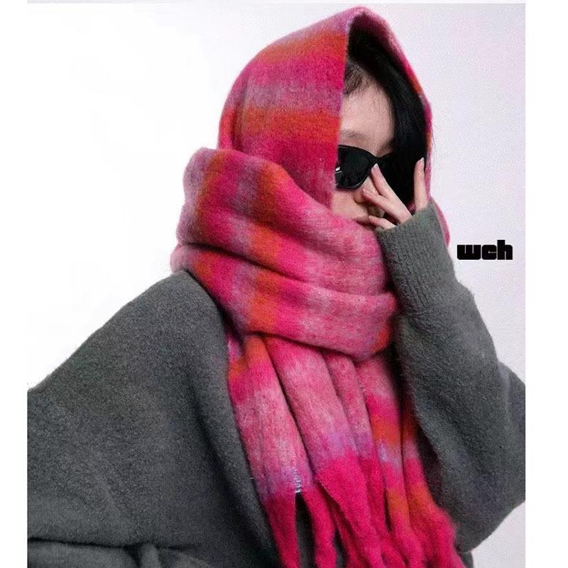 New simple and high-end scarf thickened warm fringed plush shawl autumn and winter versatile plaid scarf