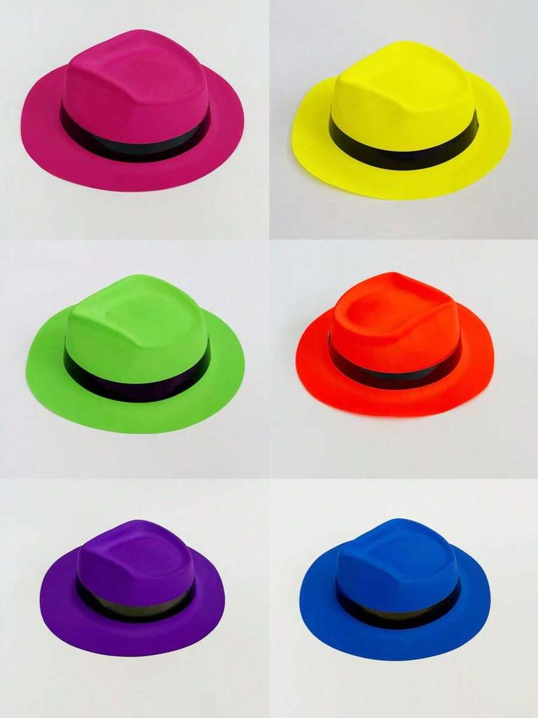 Neon Plastic Fedoras Party Hats Gangster Style Soft Felt Adult Novelty Hats For Birthday Music Event