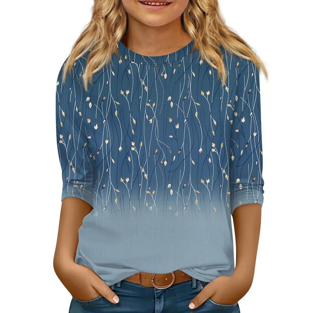 Children's 3/4 Sleeve Tops Knit  Casual  Print T Shirt Round Neck Pullover Blouse