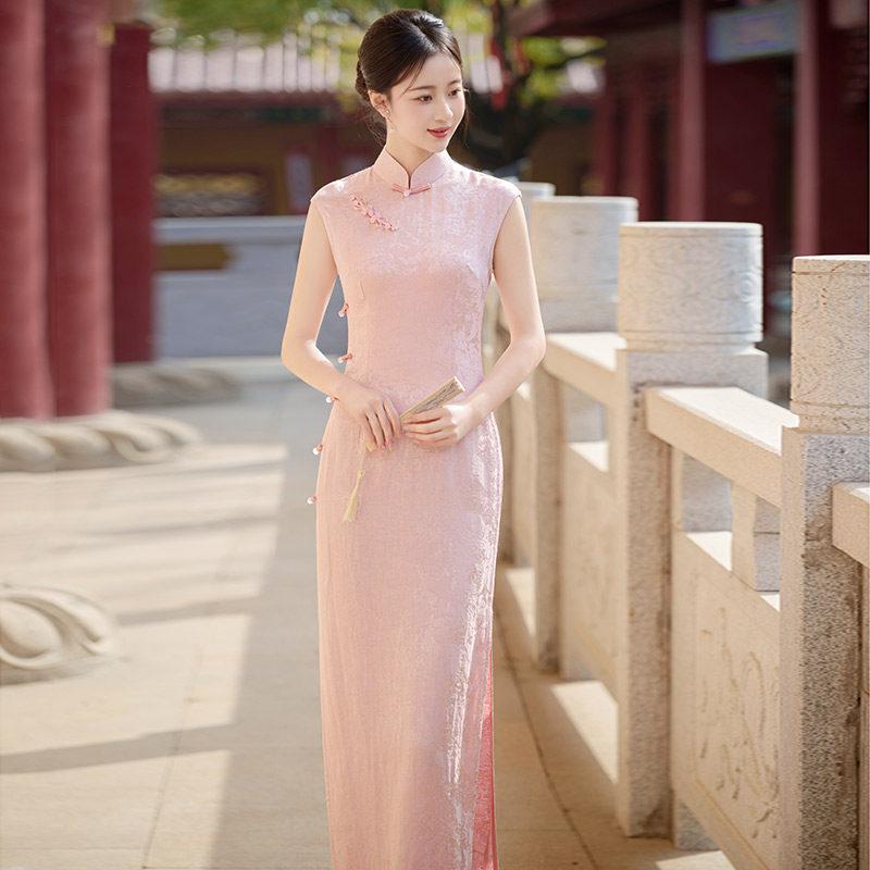 Pink Sleeveless National Style New Chinese Suzhou Long Cheongsam Improved Young 1011 New Women's High-end Summer
