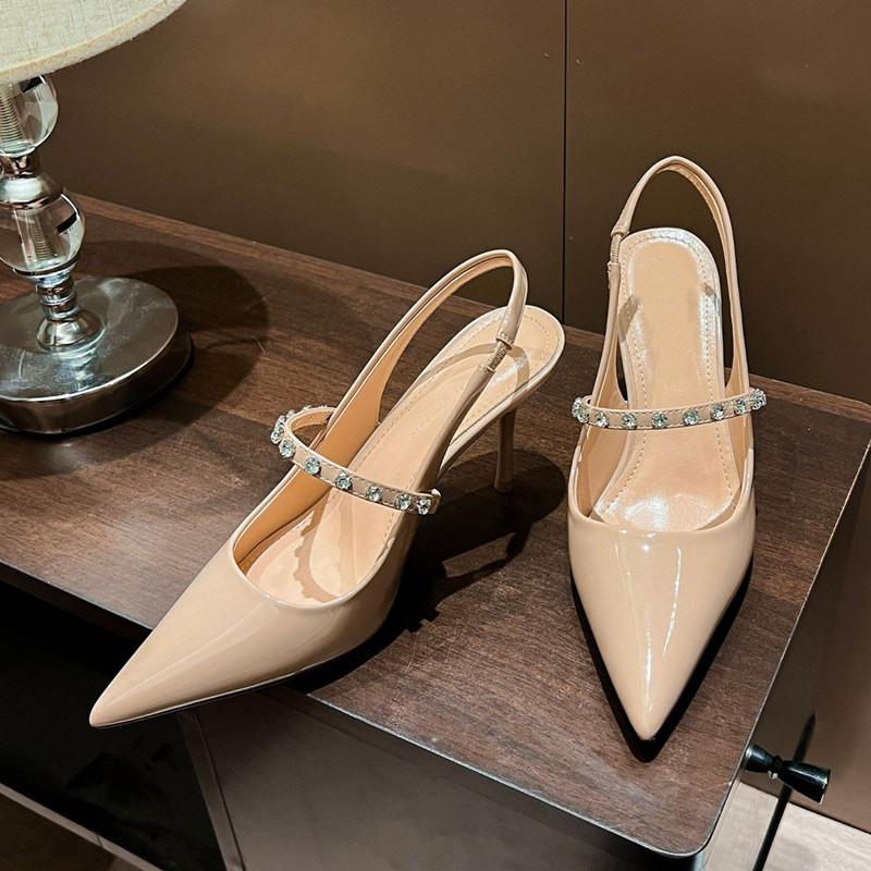 Fashion Star Style Fashion Patent Leather Rhinestones Mary Janes Women Pumps Elegant Pointed Toe Slingbacks Thin High Heels Dress Shoes