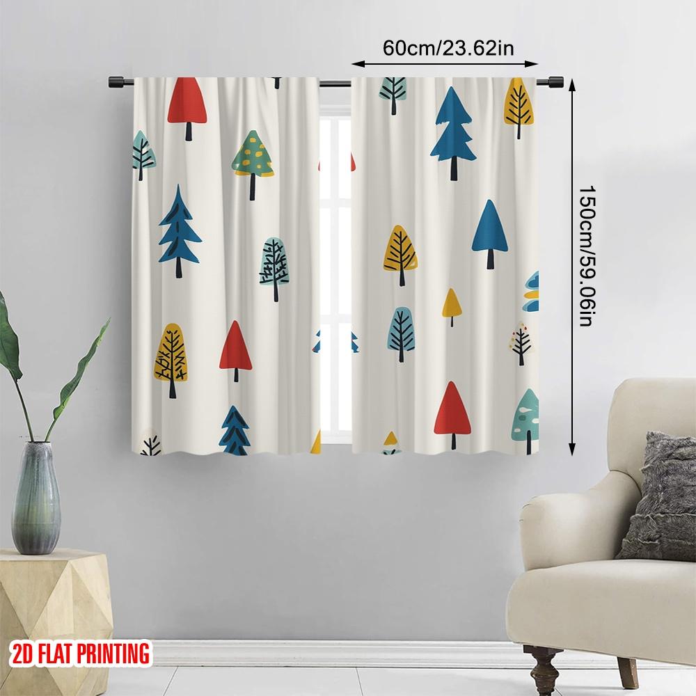 Set Of 2 Plane Printing Popular Curtains Christmas Trees Festive Holiday Versatile Fabric Without Rod Decorations Inside Curtain Polyester