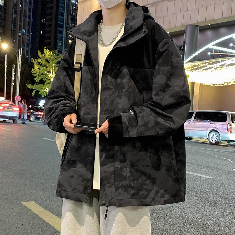 

Spring and autumn new men s Korean contrasting hooded multi-pocket stylish jacket fashionable lovers fashionable coat XL