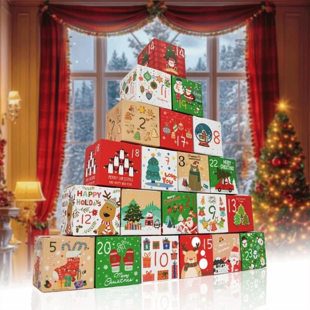 24pcs DIY 24-Days Countdown Paper Gift Boxes Mini Xmas Numbered Decorative Boxes Beginner‑Friendly