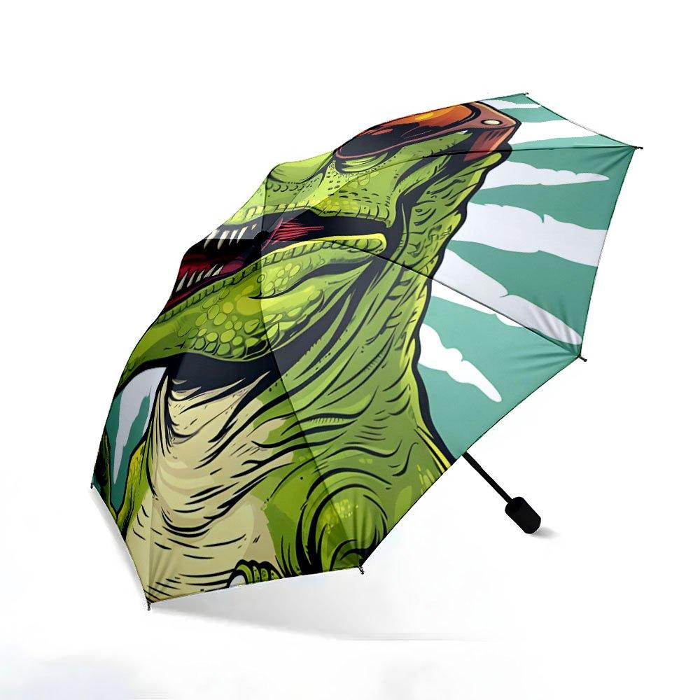 Open/Close Dinosaur Umbrella with T-Rex&Fashion Glasses Design - Portable Folding Umbrella for&s,Travel,Backpack Access