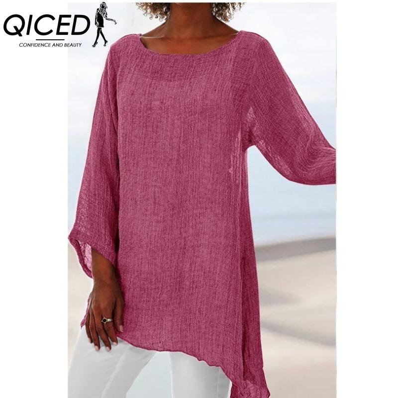 

QICED Женские Модные Повседневные Блузки и Рубашки с Принтом Однотонного Цвета с Круглым Вырезом XXXXXL розовый