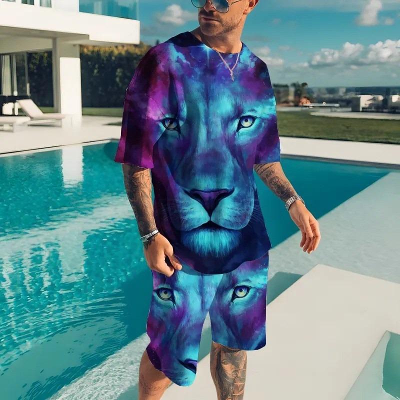 Summer New Men's Animal T-shirt Set 3D Printed Animal Pattern