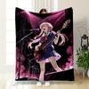 A Girl Passionately Playing Bass On Stage Under Pink Spotlight Effects. for All Seasons Blanket Lunch Break Throw Gift