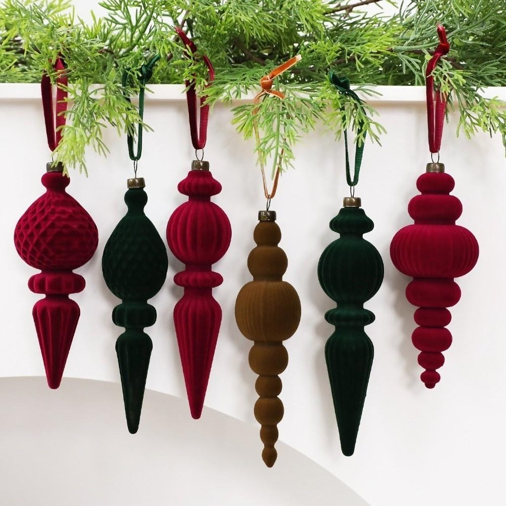 9-teiliges Set Samt-Weihnachtskugeln in einfarbig, Vintage-Kugeln mit langer Spitze, Hängende Ornamente, Kranz