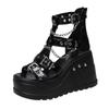 Fashion 10CM Wedges High Heels Height Increasing Peep Toe Shoes Heel Shoe Summer Gothic Buckle Platform Sandals Black Women Cool Boots
