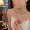 European-American Style Zircon Light Pink Necklace & Plum Blossom Earrings Set