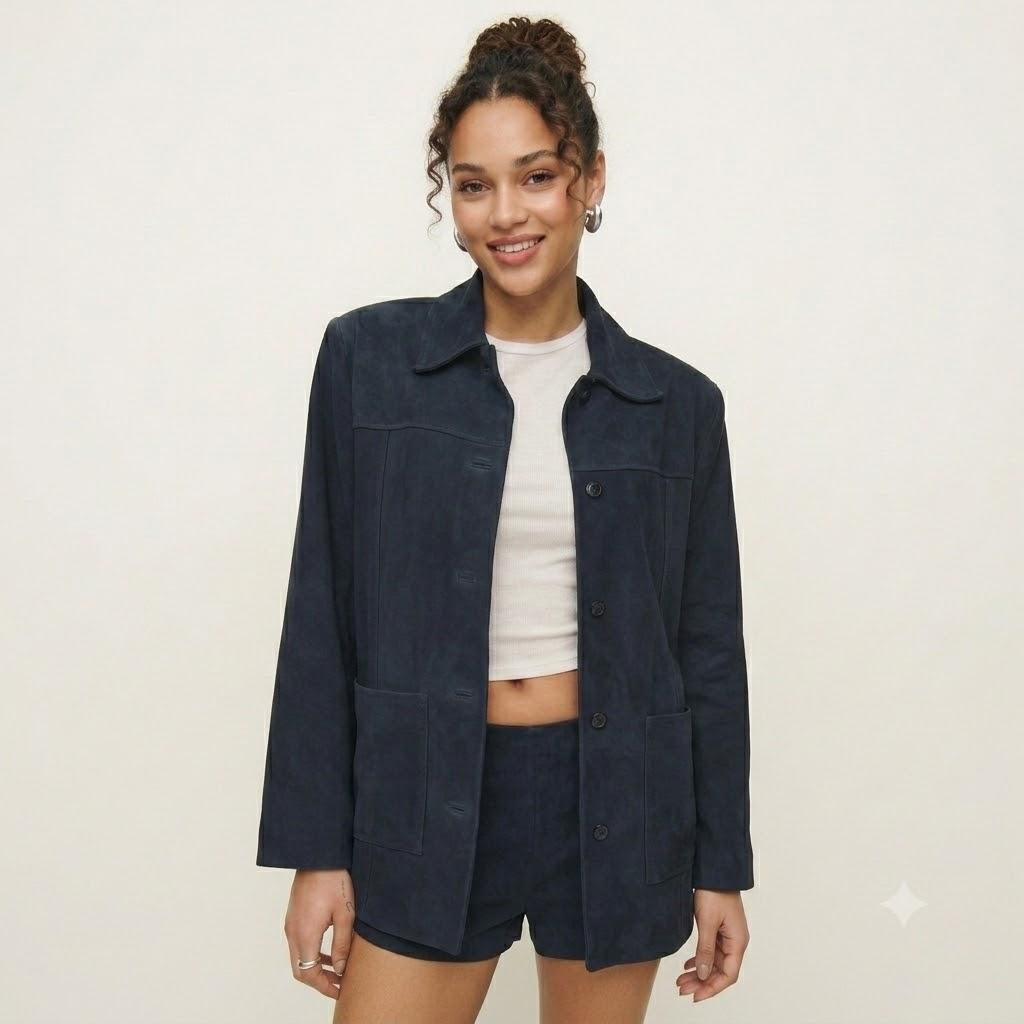 Stylish Women`s Navy Blue Suede Genuine