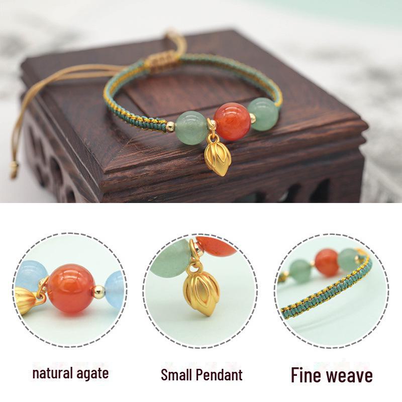 Hand-Woven South Red Agate Bracelet - Original Chinese Style, Simple Red Rope Design for Women and Couples