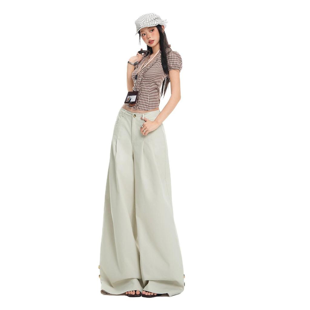 2026 Spring Women's American Style Cuffed Casual Wide Leg Pants - Loose, Comfortable, Slimming Drape