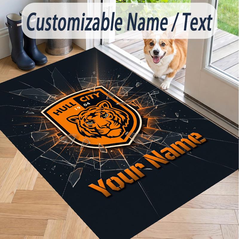 Custom Text Printed Rug Hull City Non Slip Floor Carpet For Home Room Decor