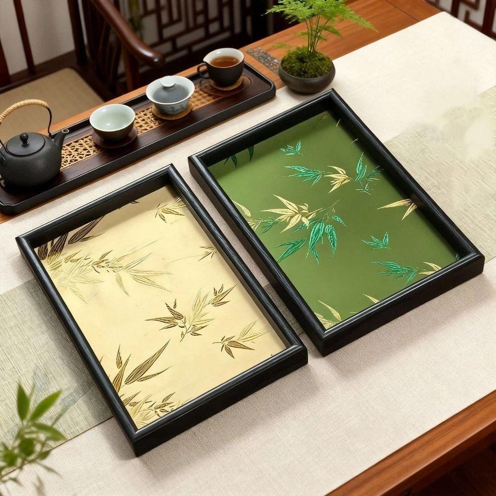 Chinese Style Bamboo Leaf Serving Tray Wooden Rectangular Storage Tray  Desktop
