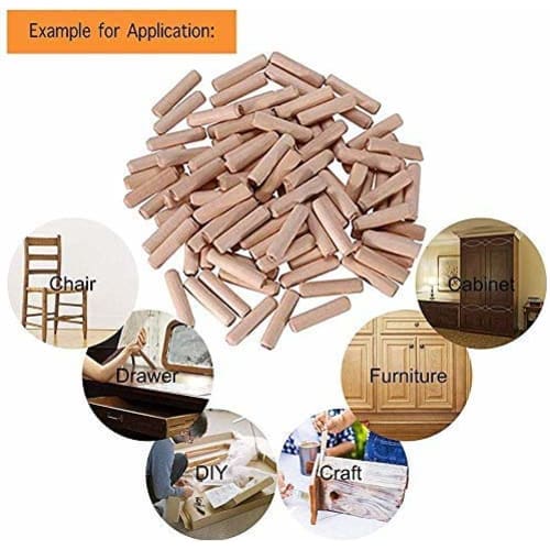 JUTOSU Wood Dowels, 6x20mm, Pack of 100, Woodworking Dowels, Wood Dowels, Dowel Marker, Wooden Nails, Dowel Marking Punch, Kiln-Dried Grooved Chamfere