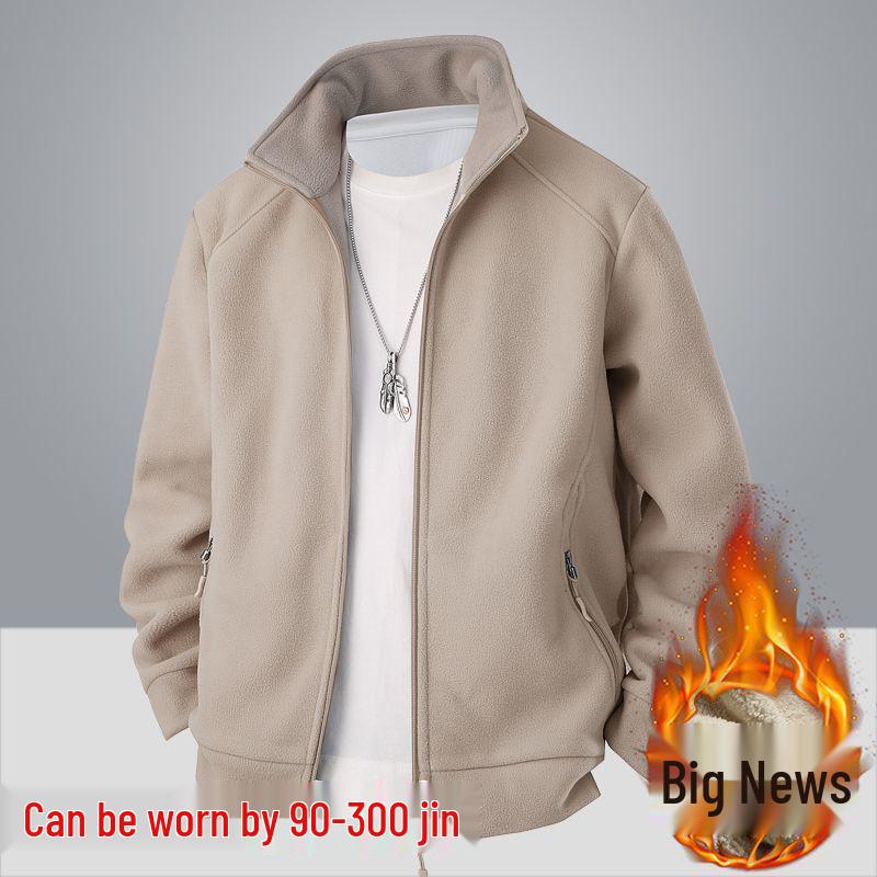 Men's Heavyweight Fleece Hoodie: Large Autumn/Winter Jacket for Middle-Aged & Elderly, Plus Velvet Lambswool Dad Wear