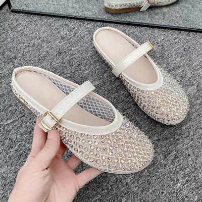 Premium Sense Rhinestone Mary Jane Bag Head Half Slippers Women's 2025 New Summer Wear Half Tray Single Shoes French Sandals
