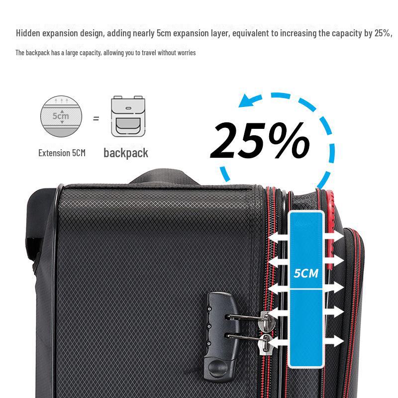 Herren- und Damen-Trolley-Koffer aus strapazierfähigem Oxford-Gewebe, leicht, 20 Zoll, mit Lederdetails und Zahlenschloss.