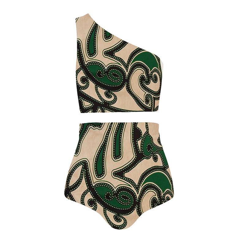 

Женский купальник бикини на одно плечо с абстрактным принтом Small зелёный