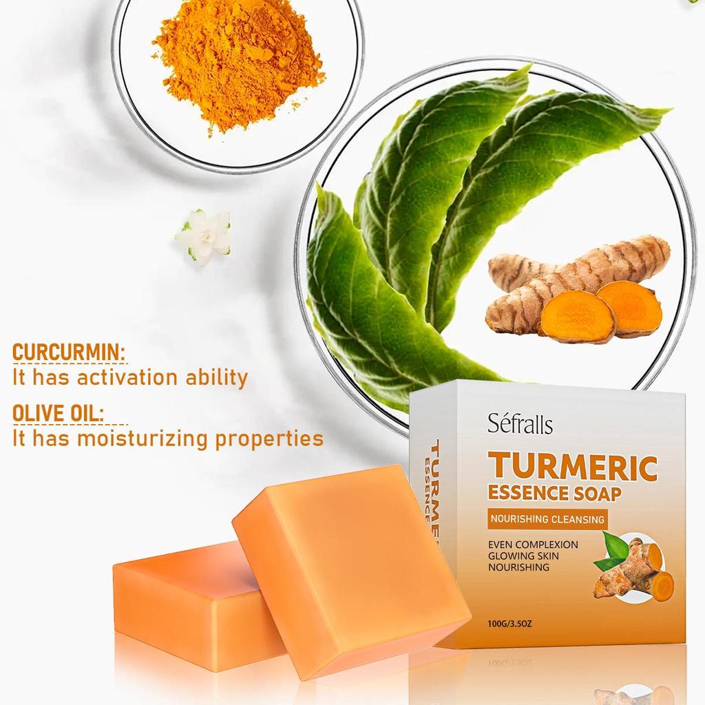 Séfralls Kurkuma-Seifenset 100 g Effektives Peeling, handgemachte Seife mit ätherischen Ölen, tiefenreinigende Seife