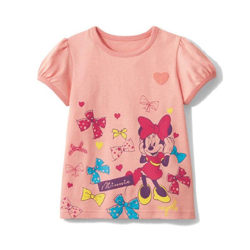 Qianqujia Japanese Style Half Sleeve Cartoon 80-140 T-shirt Pink Rice N Bow 130