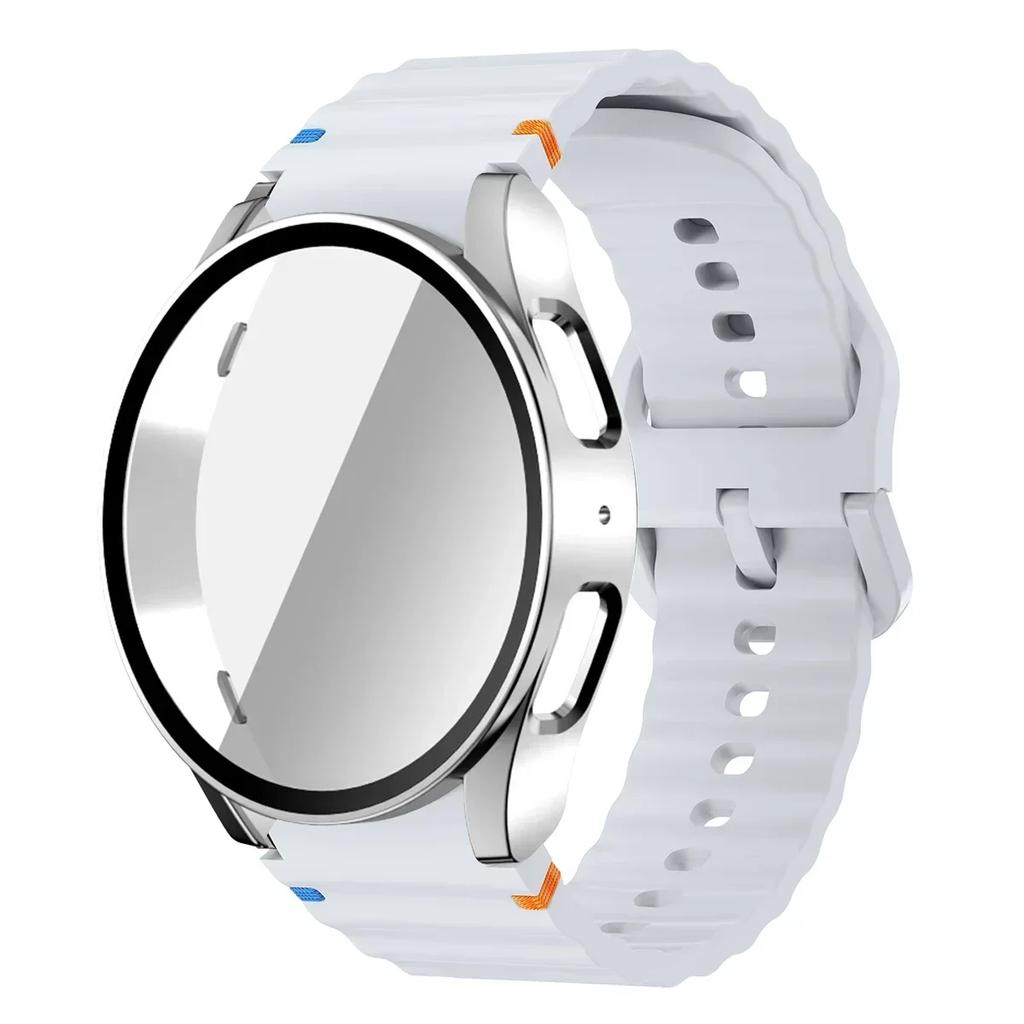 Pouzdro+Řemínek pro Samsung Galaxy Watch 7 6 5 4 40mm 44mm Silikonový Náramek Pásek Tvrzené Sklo Ochranná Fólie na Displej Nárazník Kryt