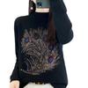 Women's Autumn Rhinestone Semi-High Neck Knitted Pullover Sweater - Loose, Slimming, Fashionable