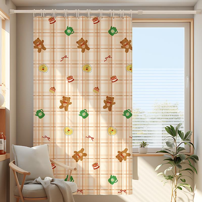 No Punching Living Room Half Blackout Curtains Simple Dark Cute Small Fresh Pastoral Room