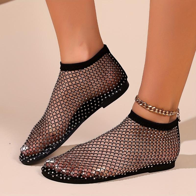 Women's Rhinestone Pattern Sandals, Slip On Soft Sole Flat Hollow Out Shoes, Summer Transparent Beach Shoes