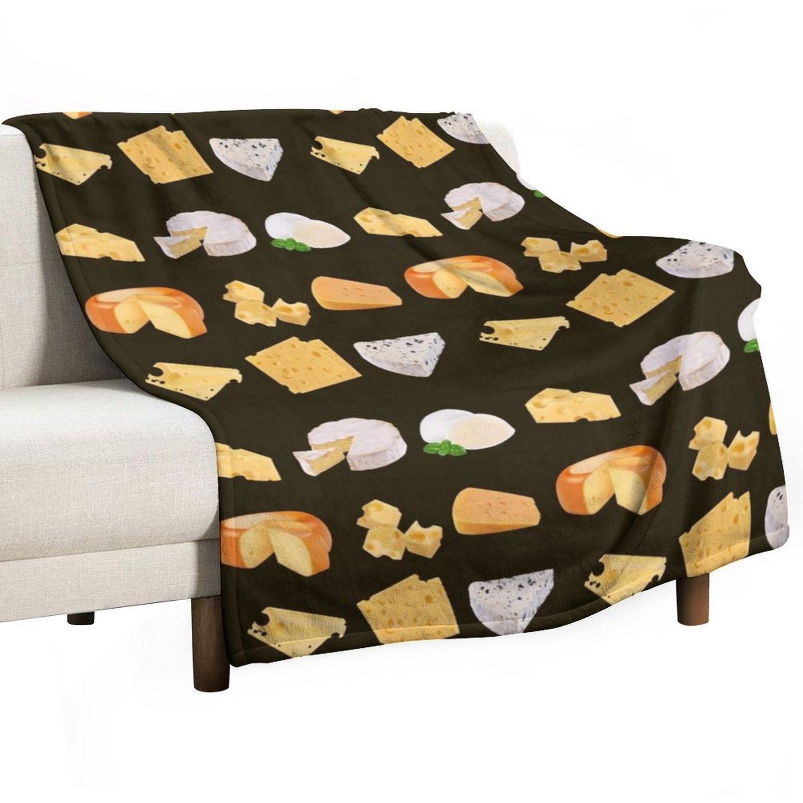

3D Cheese Variety - Mozarella, Swiss, Cheddar, Camembert, Emmental, Gouda Gorgonzola Throw Blanket Sofas Soft Plaid Blankets 30x40in